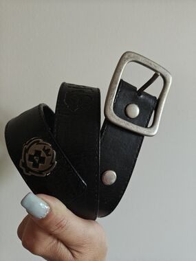 Quiksilver Black PU Leather Belt with Silver Buckle Long 34"